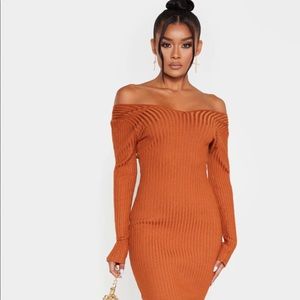 Off the shoulder Rib Knitted Midaxi Dress
